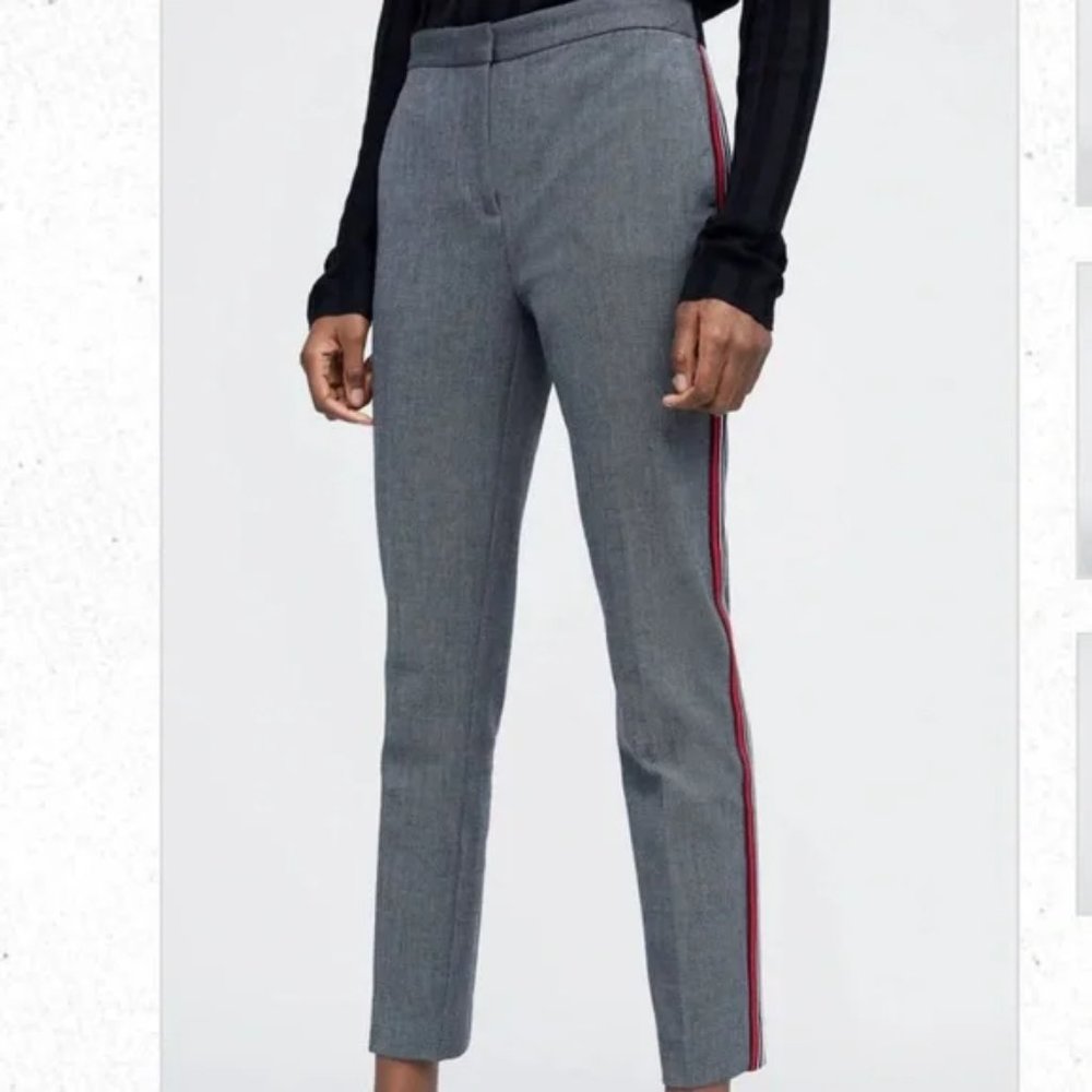Zara Basic Side Stripe Mid Rise Straight Leg Trousers Pants M